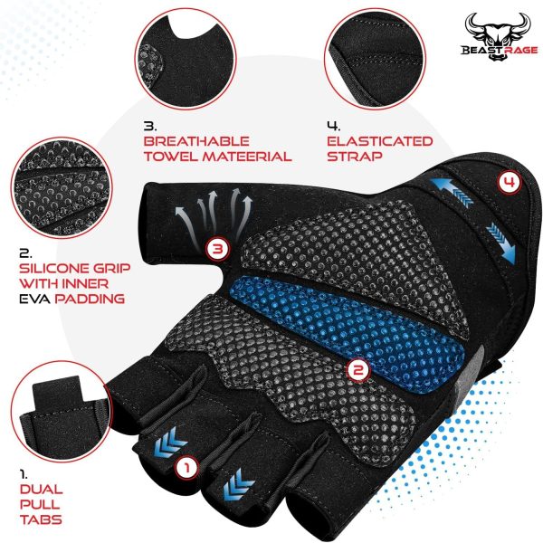Beast Rage Weight Lifting Gloves Aqua Microfiber X-Large Small-2